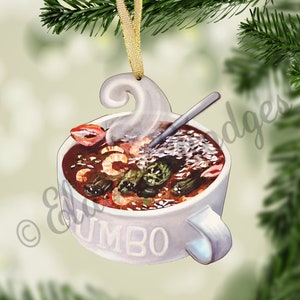 New Orleans Louisiana Gumbo Cup Ornament made from Original Artwork, Two Sided, Available in 2 Sizes