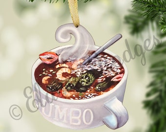 New Orleans Louisiana Gumbo Cup Ornament made from Original Artwork, Two Sided, Available in 2 Sizes