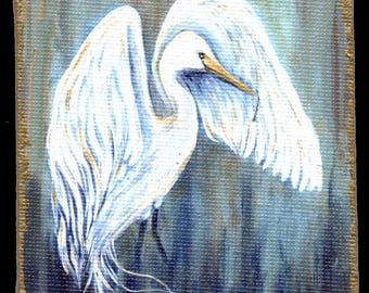 Great White Egret Canvas Magnet