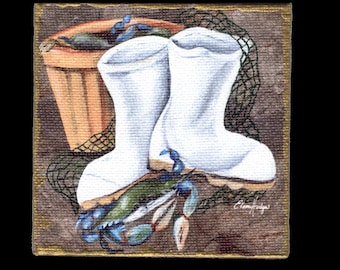 White Boots and Crabs Canvas Magnet