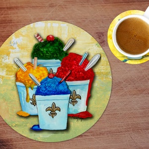 Round Hot Pad or Mouse Pad made with Original Artwork, Colorful Snowballs, Snoballs, Snow Cones