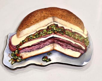 New Orleans Louisiana Cuisine Muffaletta Magnet made from Original Artwork