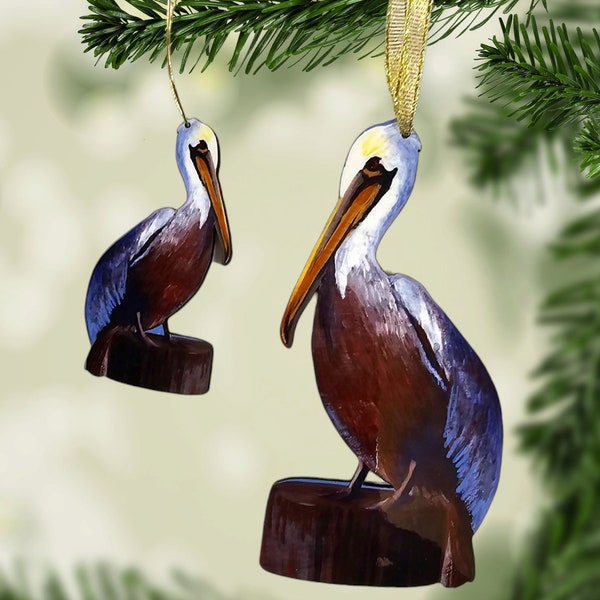 Louisiana Brown Pelican Ornament made from Original Art, Double Sided