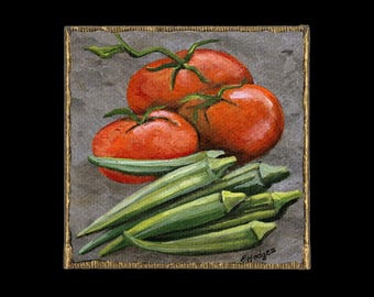 Tomatoes and Okra Canvas Magnet