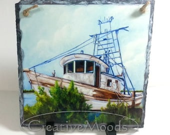 Old Shrimp Boat Art Slate