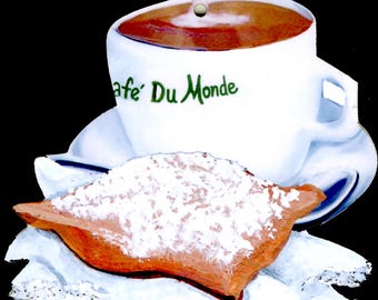 New Orleans Cafe du Monde Cafe au Lait and Beignet made from Original Art