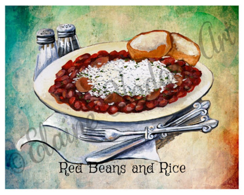 Louisiana Red Beans and Rice Plate Art Print From Original Etsy