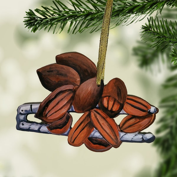 Southern Pecans and Nutcracker Ornament made from Original Artwork, Laser Cut, 2 Sided Ornament, Available in 2 Sizes