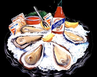 New Orleans Louisiana Oyster Platter Magnet made from Original Art