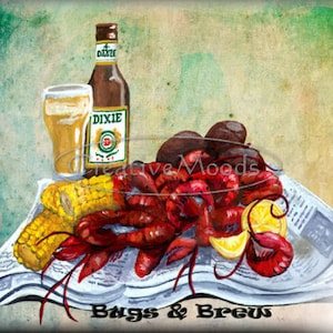 Ceramic Art Tile Crawfish Beer Bugs and Brew from Original Artwork, Several sizes available