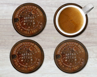 Coasters,  New Orleans, Louisiana Water Meter made from Original Artwork, 2 Sizes Available