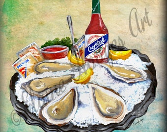 Ceramic Art Tile, Oyster Platter from Original Artwork, Various Sizes Available