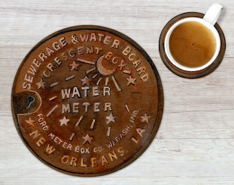 Round Hot Pad or Mouse Pad made with Original Artwork, New Orleans, Louisiana Water Meter Cover