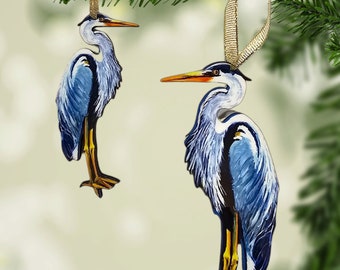 Blue Heron Ornament made from Original Artwork, Double Sided