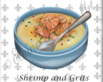Louisiana Shrimp and Grits Decorative Tile made from Original Art, Various Sizes Availabe