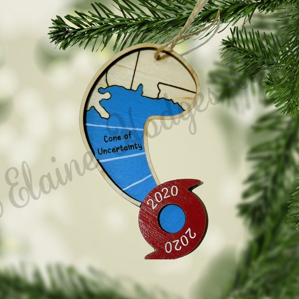 Cone of Uncertainty 2020 Hurricane Ornament, CENTRAL GULF COAST version, Original Design Laser Cut, Engraved  Layered Wood and Hand Painted