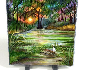 Bayou Colors 8x8 Slate from Original Artwork, Louisiana Art