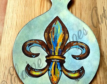 Ceramic Hot Plate Fleur de Lis made with Original Art, Cork Backing