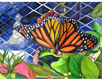 Colorful Garden Center Monarch Butterfly Art Print from Original Artwork