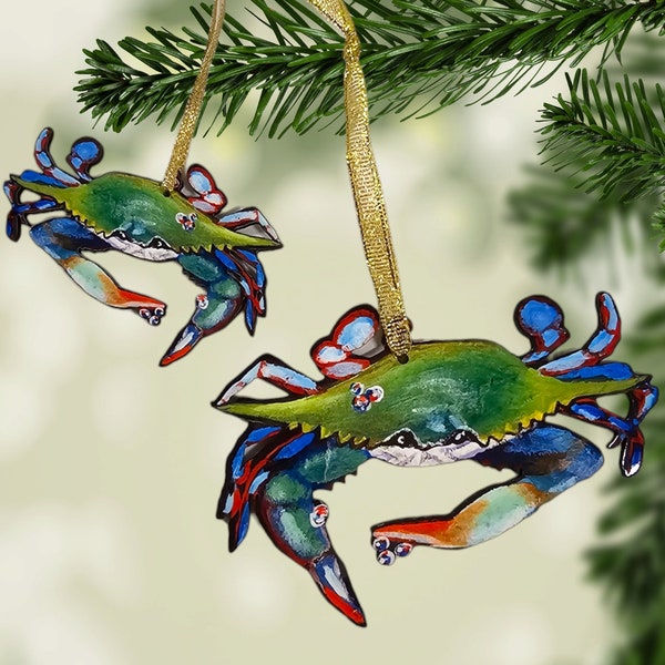 Louisiana Blue Crab Ornament made from Original Artwork, Laser Cut, 2 Sided Ornament, 2 Sizes Available