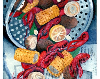 Crawfish, Crayfish, Crawdad Boil, Crustacean Art Print from Original Artwork