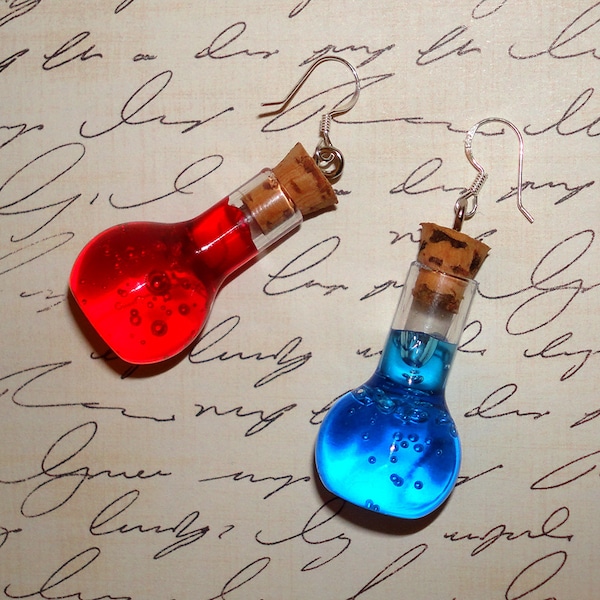 Pair of Health and Mana Potion Earrings - Sterling Silver