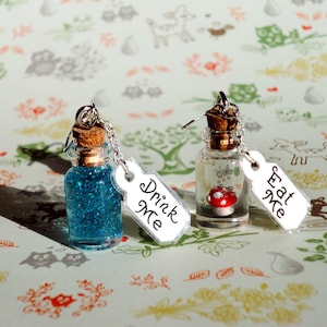 Alice in Wonderland Drink Me and Eat Me Bottle Earrings Sterling Silver image 1