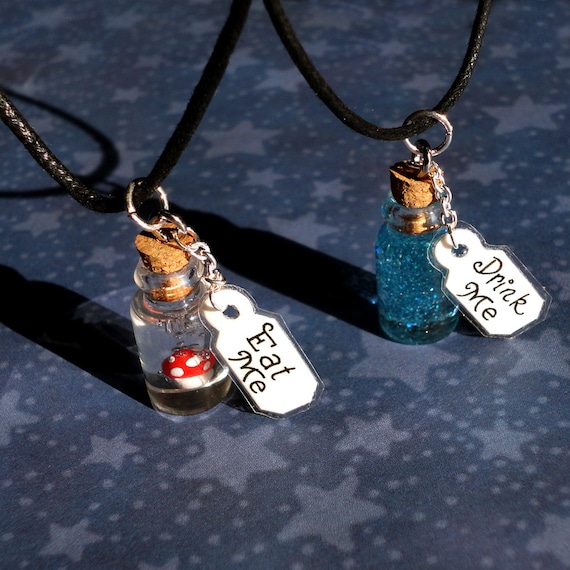 Alice in Wonderland Inspired Eat Me and Drink Me Necklaces, Ornaments, or Keychains, Wonderland Gifts, Wonderland Jewelry, Best Friend Gifts