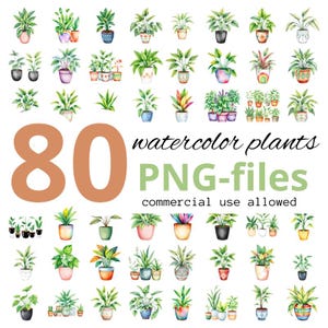 MEGA PAQUETE de 80 plantas en maceta, botánicas, plantas de interior, imágenes prediseñadas para calcomanías, ilustraciones, PNG, uso comercial permitido, planificador digital