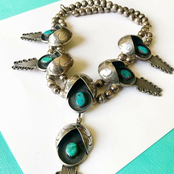 SALE...Vintage 1950's Navajo Sterling Silver & Turquoise Shadowbox Choker