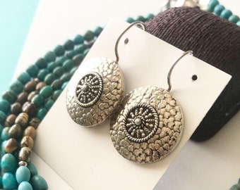 Sterling Silver Textured Medallion Disc Earrings