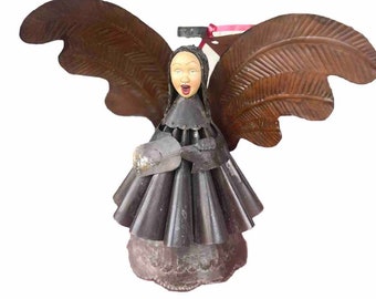 Vintage Mexican Oaxaca Folk Art Tin Angel Painted Face, Folk Art Angel, Mexican Folk Art Angel
