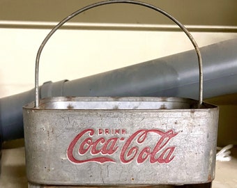 Antique Early Coca Cola Aluminum 6 Pack Carrier with Collapsible Handle