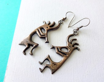 Navajo Sterling Silver Sandcast Kokopelli Earrings by Arthur J Williams