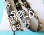 SOLD-Vintage Navajo Sterling Silver Sandcast and Turquoise Black Leather Concho Belt
