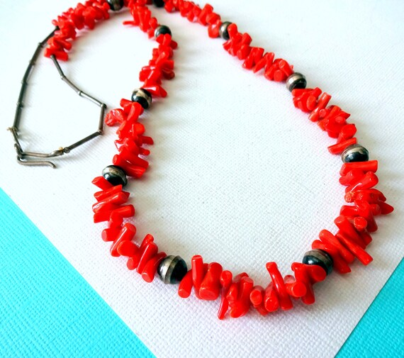 Vintage 1960's Navajo Red Coral and Sterling Silv… - image 7