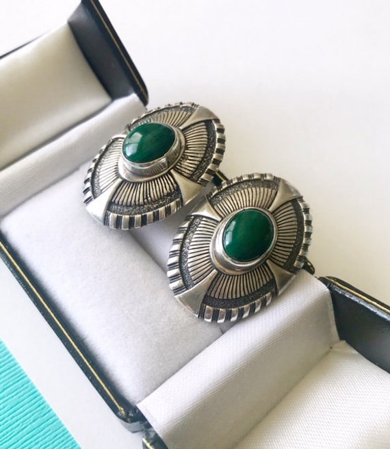 Collector's 3Piece Navajo Sterling Silver and Malach… Gem