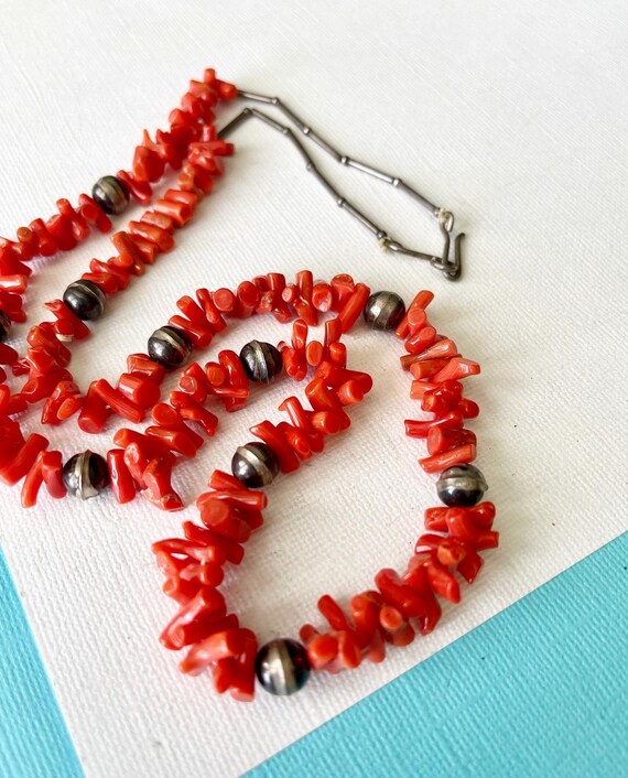 Vintage 1960's Navajo Red Coral and Sterling Silv… - image 4