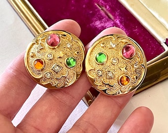 Vintage 1980s Park Lane Rhinestone "Confetti" Goldtone Clip-On Earrings