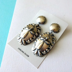 Huge Navajo Sterling Silver Repousse Cross Dangle Earrings by Tim Yazzie