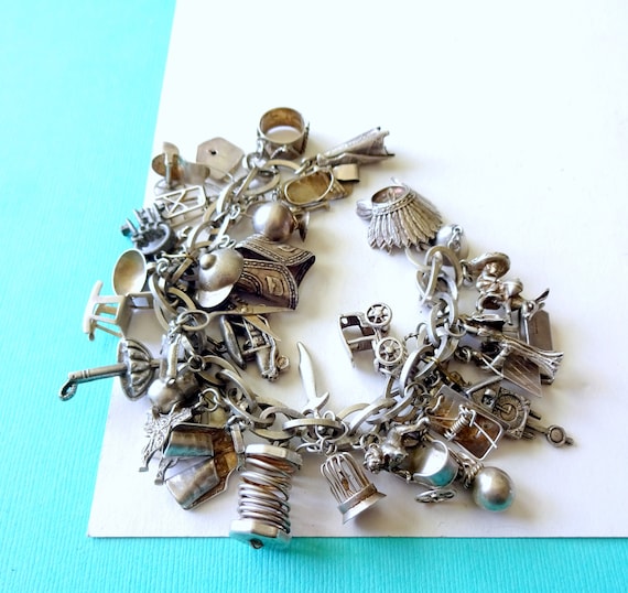 LOADED Mid-Century Sterling Silver Mexican Charm B