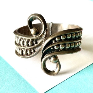 Vintage 1940&#39;s Mexican Taxco Sterling Silver Beaded Clamper Bracelet