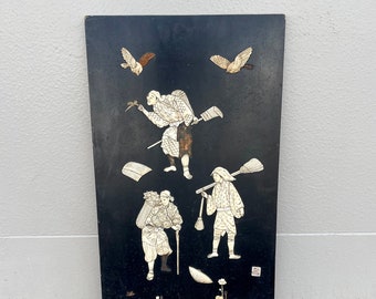 Antique Meiji Japanese Shibayama Lacquer Panel: Bone & Mother of