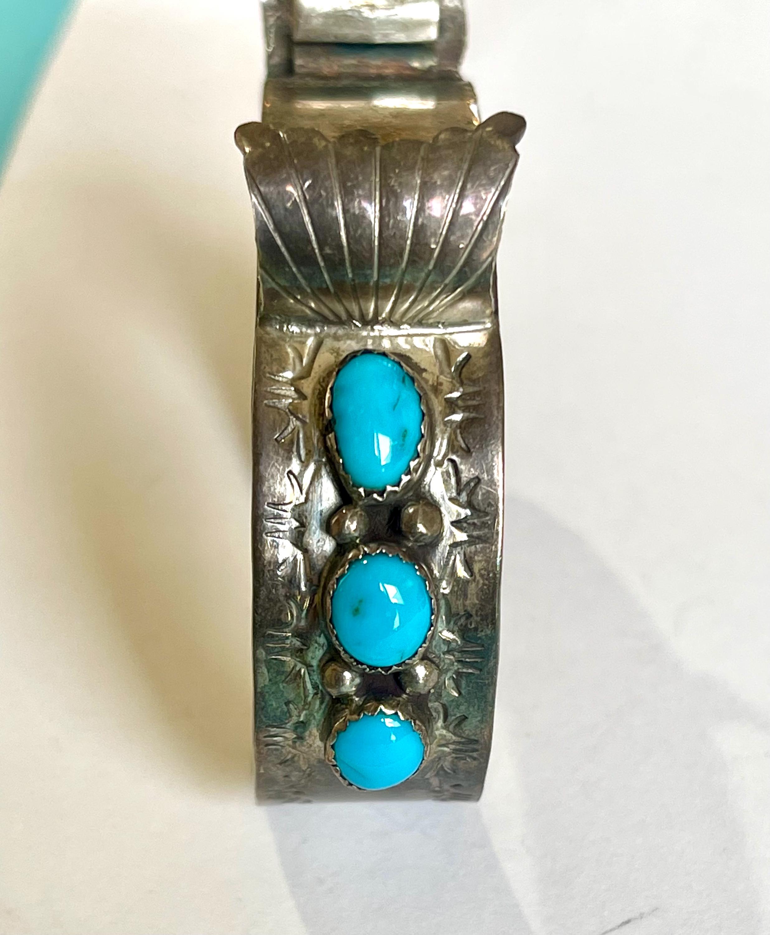 Vintage Navajo Sterling & Turquoise Watch Cuff - Etsy
