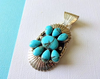 Navajo Sterling Silver & Turquoise Cluster Pendant