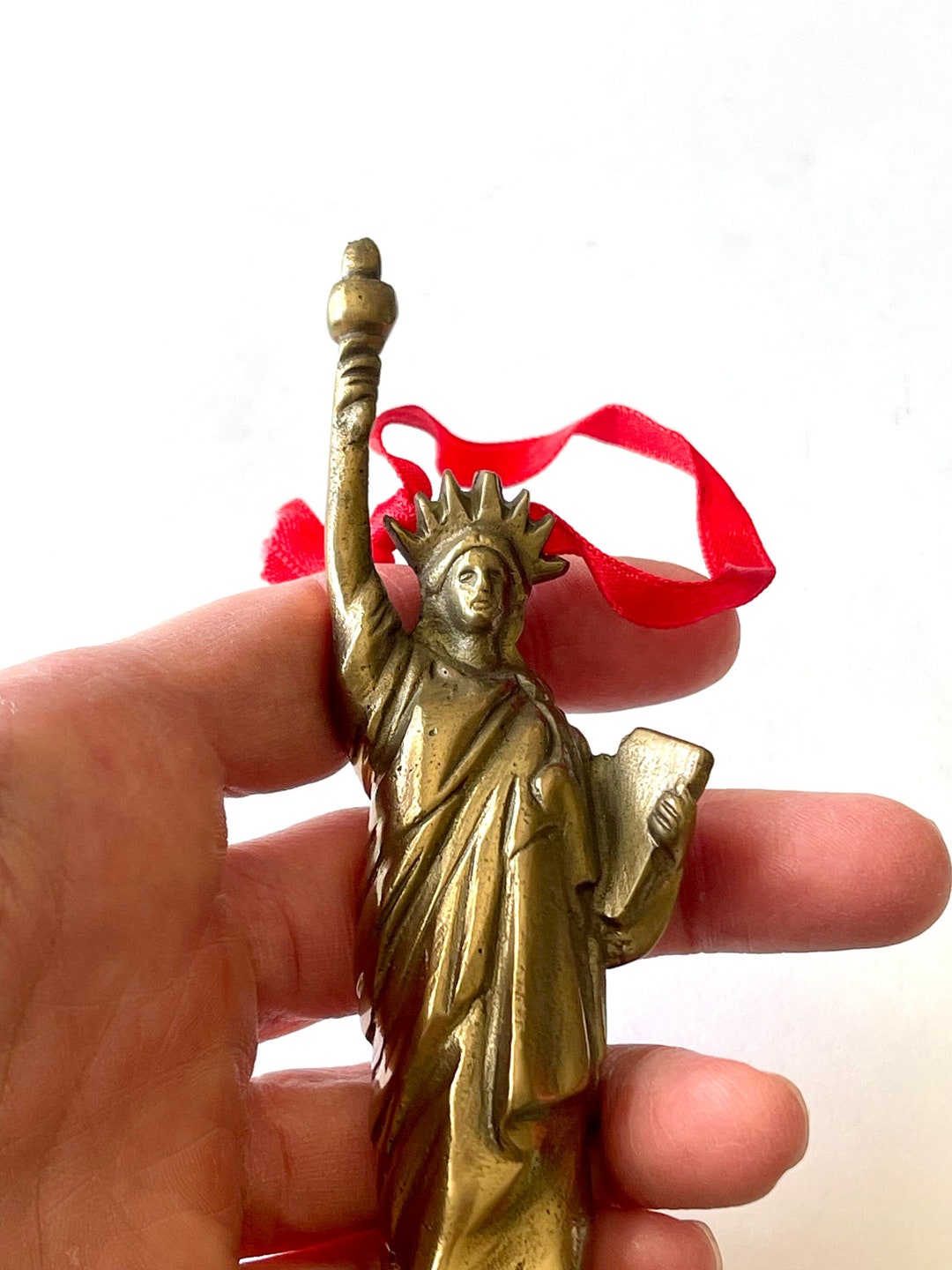 Vintage Solid Brass Restoration Hardware Statue of Liberty Ornament 5