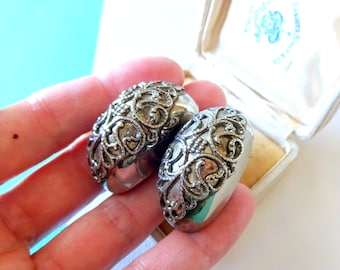 Vintage Etruscan Style Sterling Silver Clip Earrings