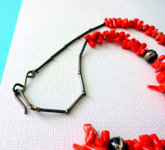 Vintage 1960's Navajo Red Coral and Sterling Silv… - image 6