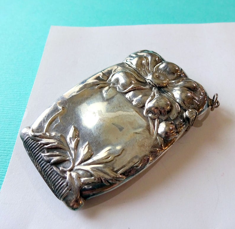Vintage Sterling Silver Repousse Match Vesta