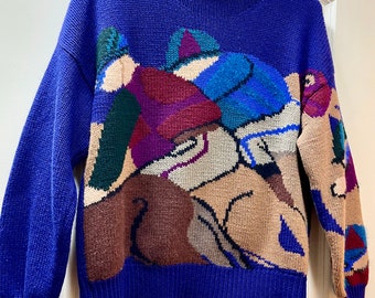 Rare Vintage Italian 1980's Krizia Maglia Horseracing/Jockey/Equestrian Sweater/Wool Cashmere Blend
